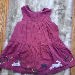 Baby Boden Pink Corduroy Baby Girl Dress with Animal Embroidery on the Hem 6-12M